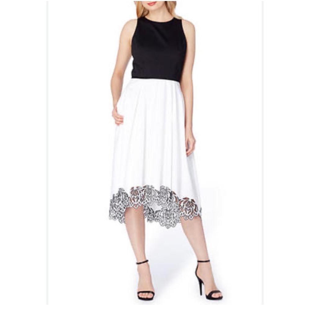 Women's Tahari ASL Colorblock Fit and Flare Dress Size 10 Black White Cotton